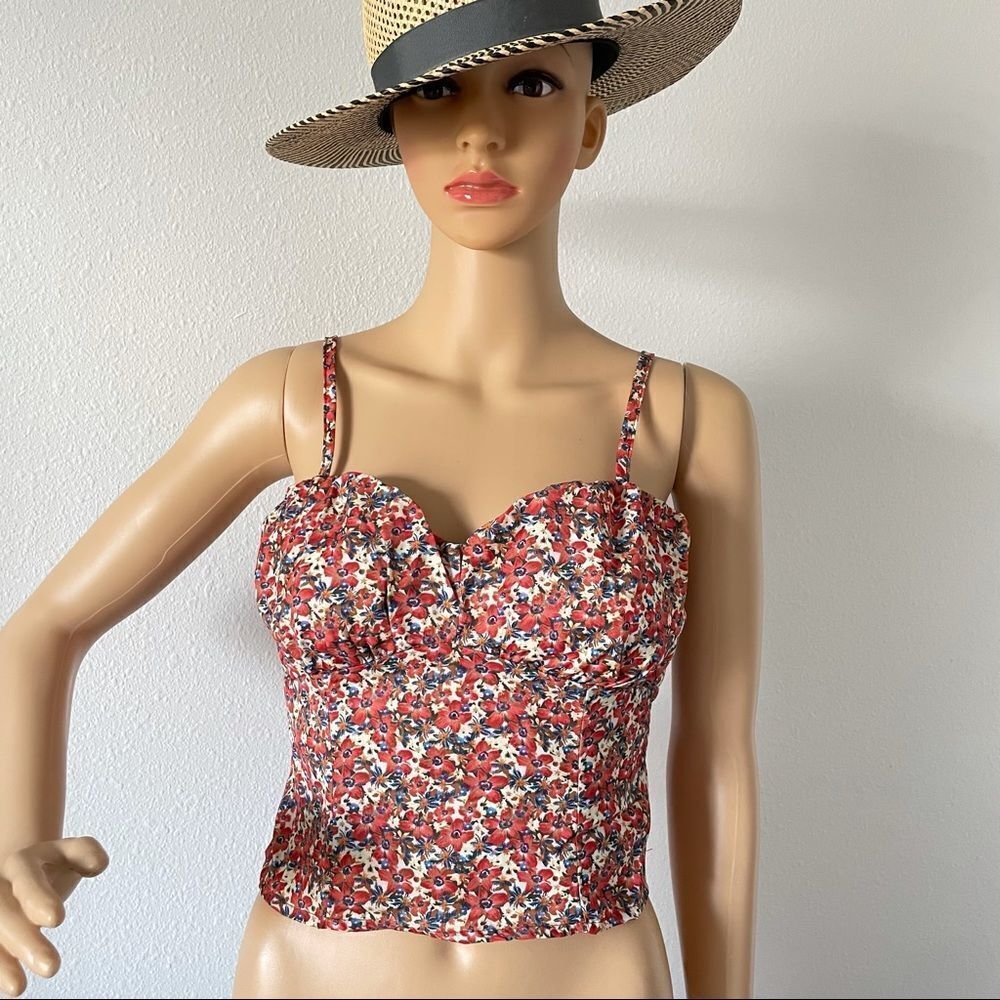 SHEIN Floral Bustier Crop Top Size Medium Red Blue White Tan Orange